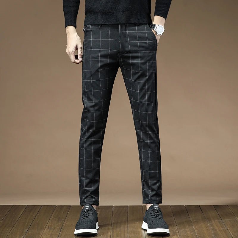 Brand Clothing 2024 Autumn Thick Style Plaid Work Stretch Pants Men Business Fashion Slim Grey Party Casual Pant Trousers Male - PratSN