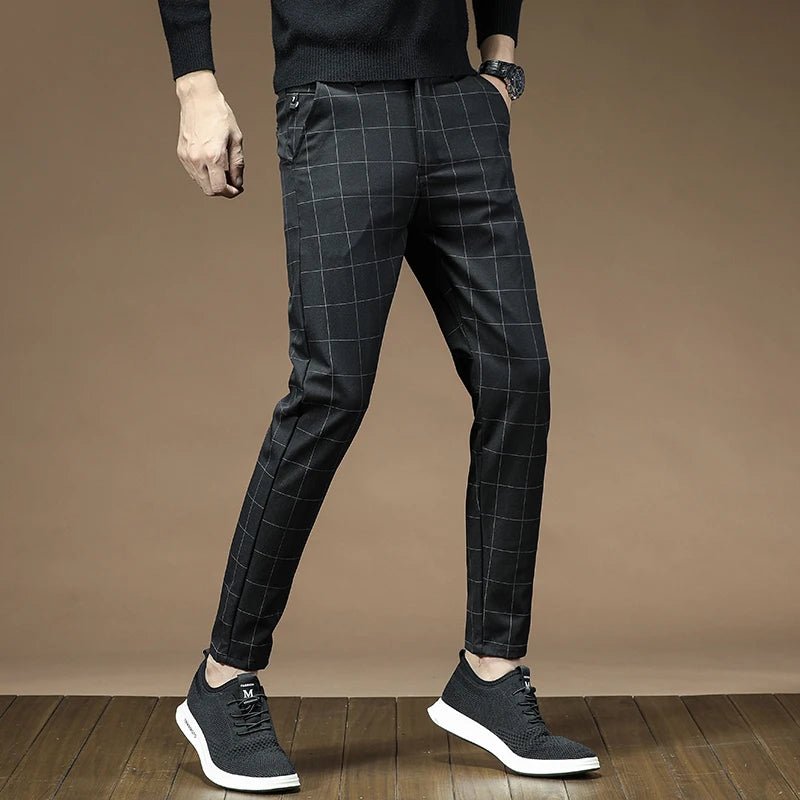 Brand Clothing 2024 Autumn Thick Style Plaid Work Stretch Pants Men Business Fashion Slim Grey Party Casual Pant Trousers Male - PratSN