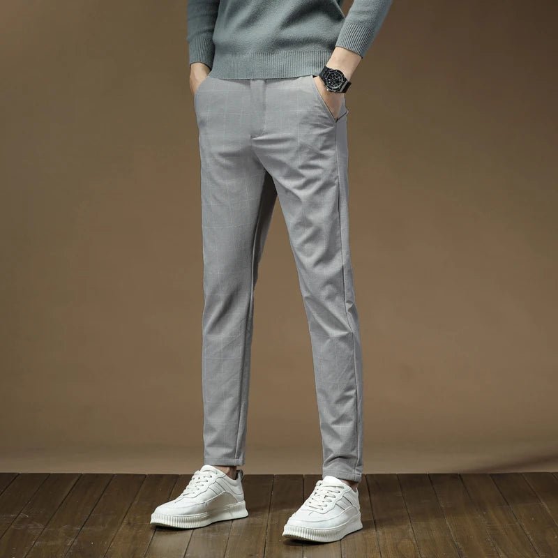 Brand Clothing 2024 Autumn Thick Style Plaid Work Stretch Pants Men Business Fashion Slim Grey Party Casual Pant Trousers Male - PratSN