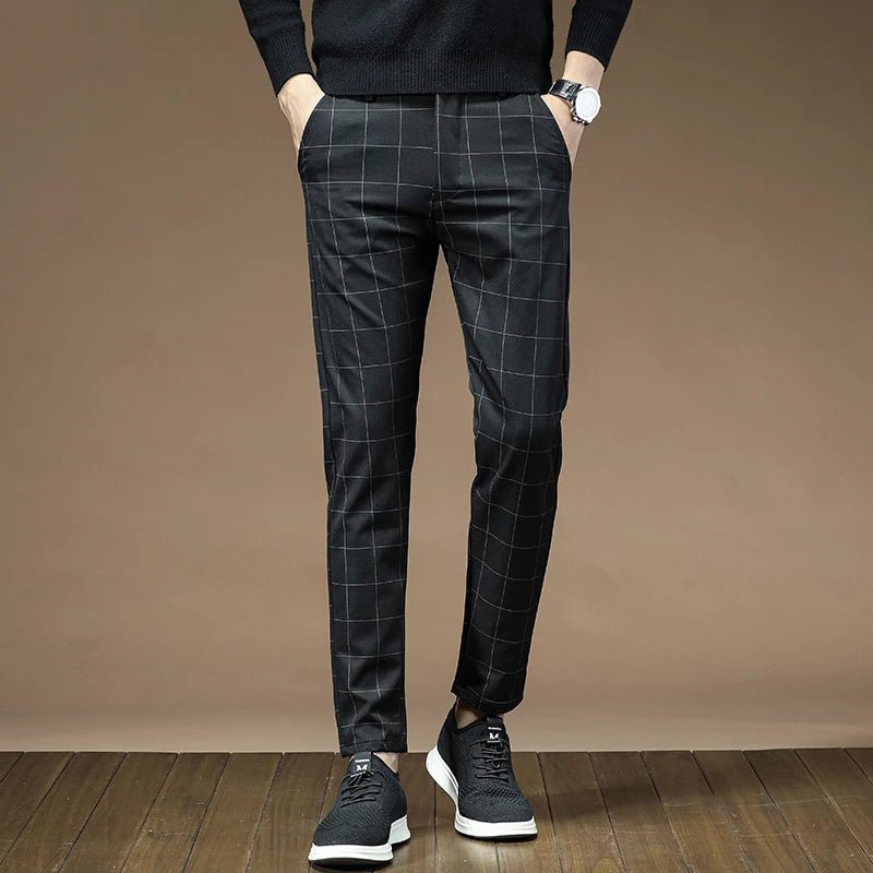 Brand Clothing 2024 Autumn Thick Style Plaid Work Stretch Pants Men Business Fashion Slim Grey Party Casual Pant Trousers Male - PratSN