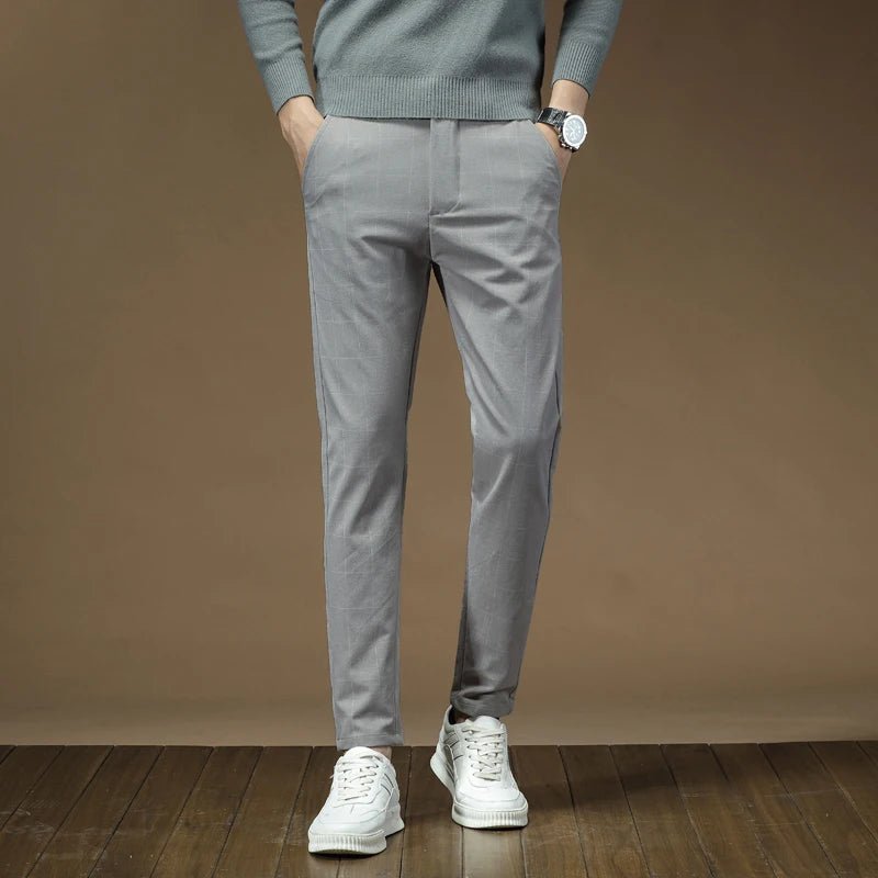 Brand Clothing 2024 Autumn Thick Style Plaid Work Stretch Pants Men Business Fashion Slim Grey Party Casual Pant Trousers Male - PratSN