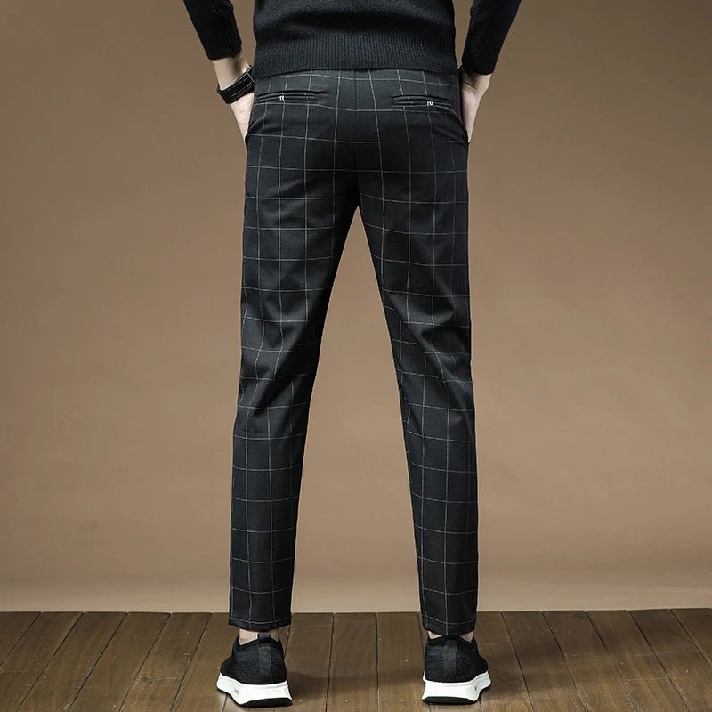 Brand Clothing 2024 Autumn Thick Style Plaid Work Stretch Pants Men Business Fashion Slim Grey Party Casual Pant Trousers Male - PratSN