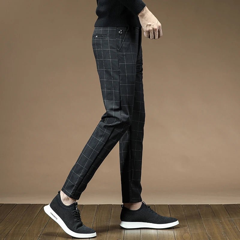 Brand Clothing 2024 Autumn Thick Style Plaid Work Stretch Pants Men Business Fashion Slim Grey Party Casual Pant Trousers Male - PratSN