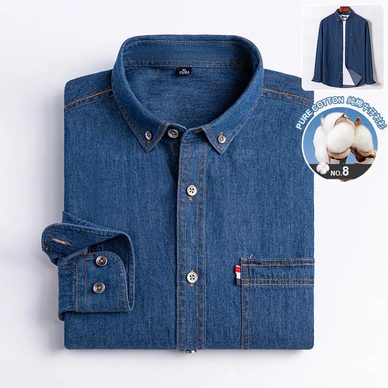 Brand Elastic Cotton Denim Shirt Men Long Sleeve Quality Cowboy Shirts for Men Casual Slim Fit Mens Designer Clothing - PratSN