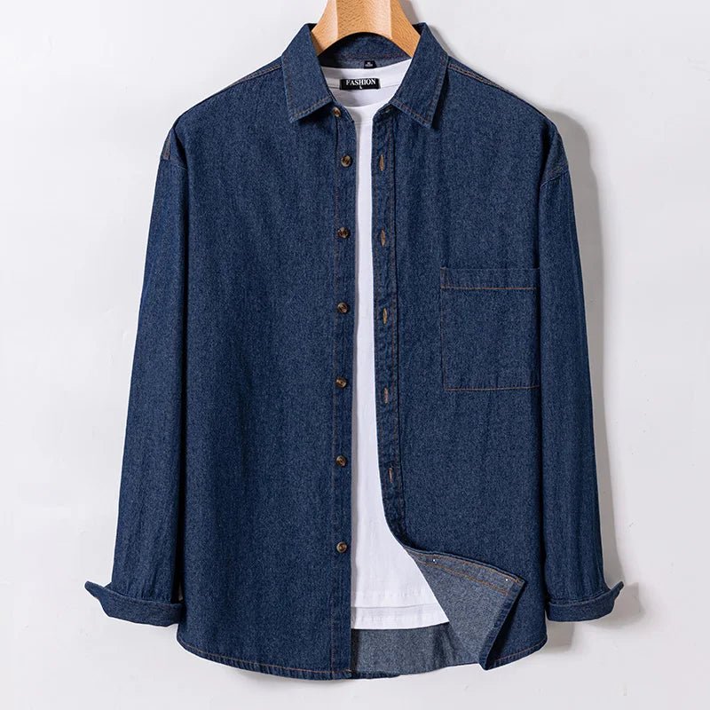 Brand Elastic Cotton Denim Shirt Men Long Sleeve Quality Cowboy Shirts for Men Casual Slim Fit Mens Designer Clothing - PratSN