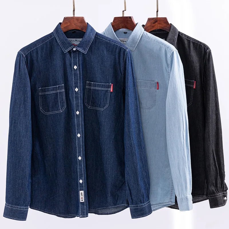 Brand Elastic Cotton Denim Shirt Men Long Sleeve Quality Cowboy Shirts for Men Casual Slim Fit Mens Designer Clothing - PratSN