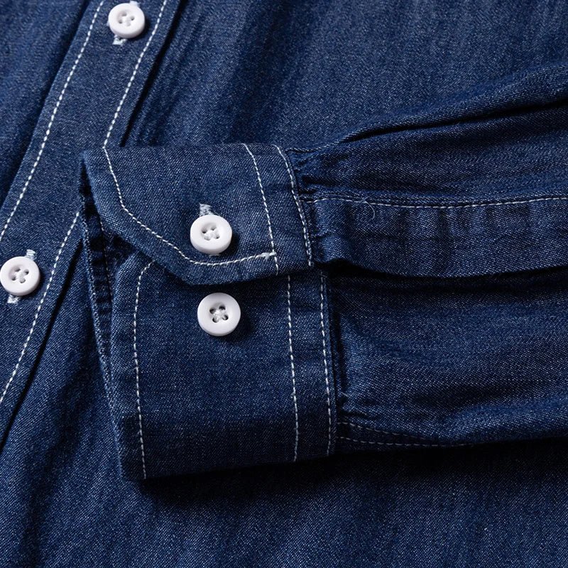 Brand Elastic Cotton Denim Shirt Men Long Sleeve Quality Cowboy Shirts for Men Casual Slim Fit Mens Designer Clothing - PratSN