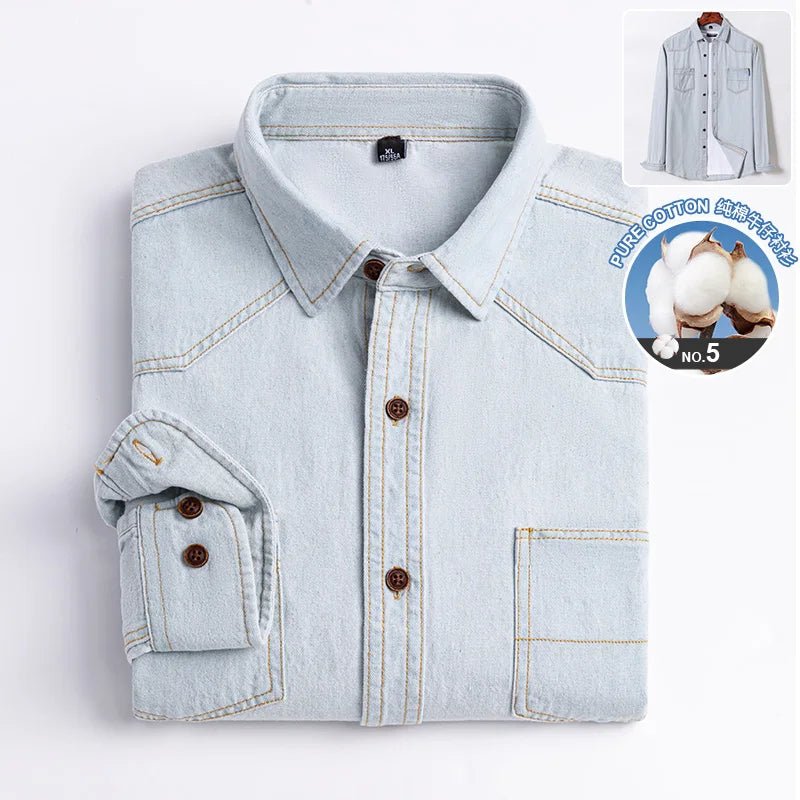 Brand Elastic Cotton Denim Shirt Men Long Sleeve Quality Cowboy Shirts for Men Casual Slim Fit Mens Designer Clothing - PratSN
