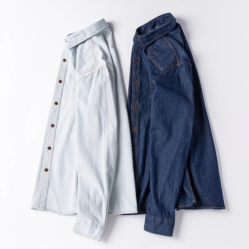 Brand Elastic Cotton Denim Shirt Men Long Sleeve Quality Cowboy Shirts for Men Casual Slim Fit Mens Designer Clothing - PratSN