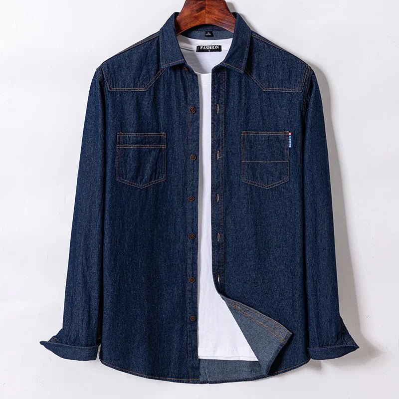 Brand Elastic Cotton Denim Shirt Men Long Sleeve Quality Cowboy Shirts for Men Casual Slim Fit Mens Designer Clothing - PratSN