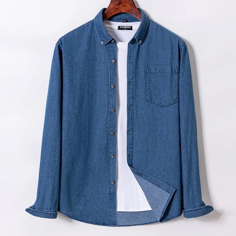 Brand Elastic Cotton Denim Shirt Men Long Sleeve Quality Cowboy Shirts for Men Casual Slim Fit Mens Designer Clothing - PratSN