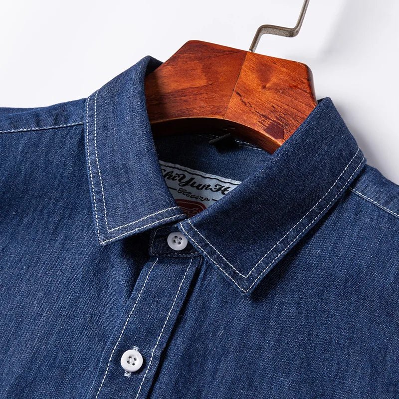 Brand Elastic Cotton Denim Shirt Men Long Sleeve Quality Cowboy Shirts for Men Casual Slim Fit Mens Designer Clothing - PratSN