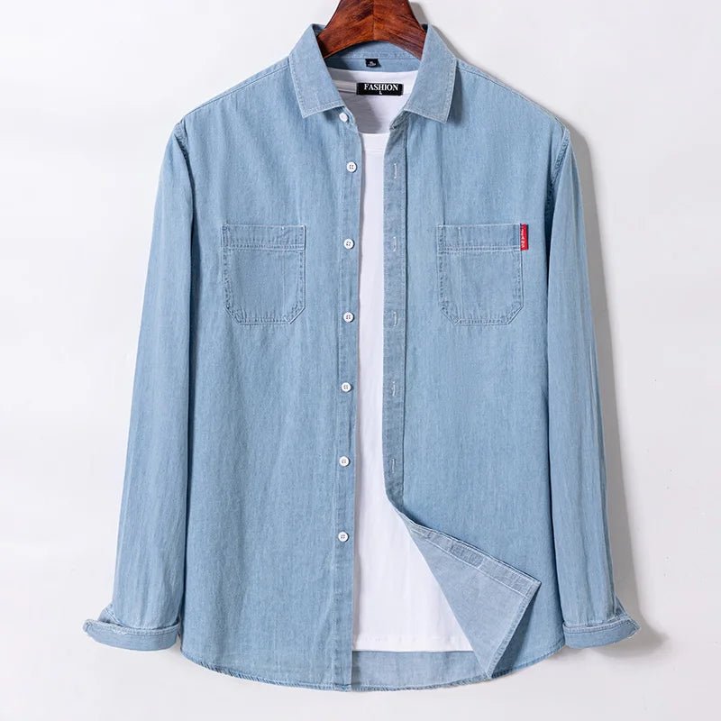 Brand Elastic Cotton Denim Shirt Men Long Sleeve Quality Cowboy Shirts for Men Casual Slim Fit Mens Designer Clothing - PratSN