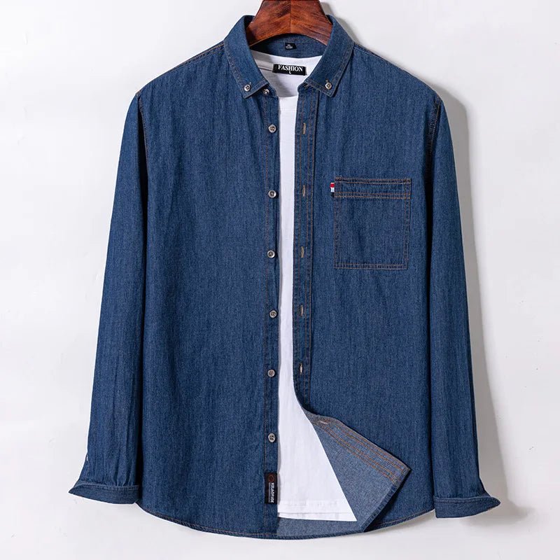 Brand Elastic Cotton Denim Shirt Men Long Sleeve Quality Cowboy Shirts for Men Casual Slim Fit Mens Designer Clothing - PratSN