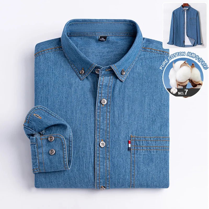Brand Elastic Cotton Denim Shirt Men Long Sleeve Quality Cowboy Shirts for Men Casual Slim Fit Mens Designer Clothing - PratSN