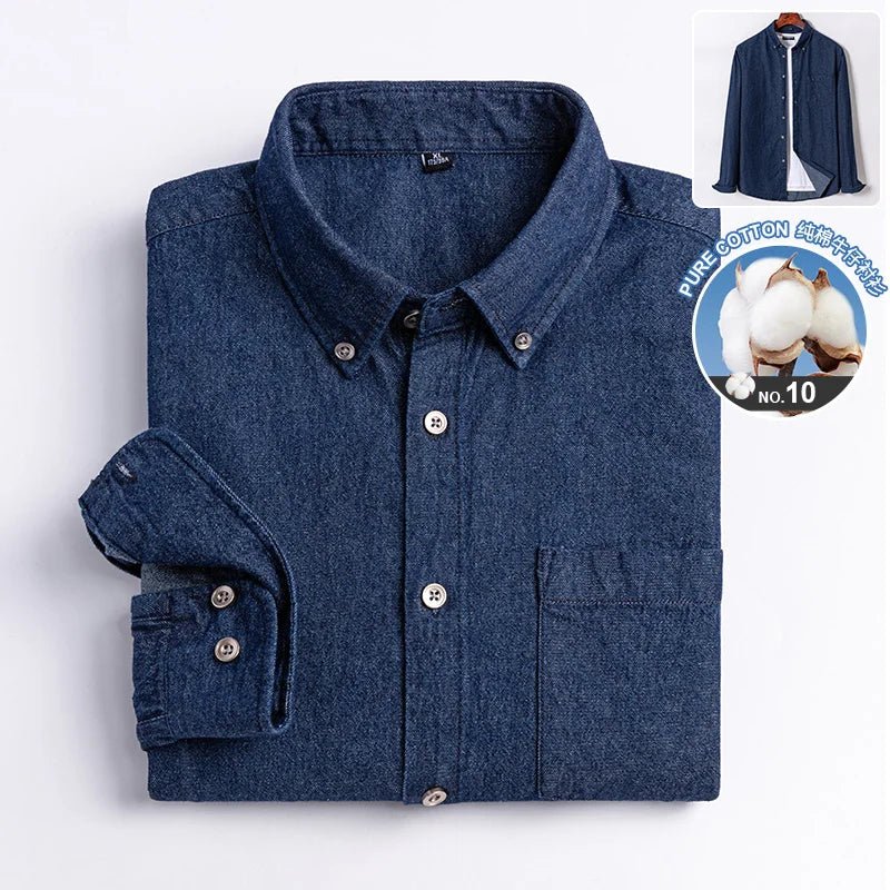 Brand Elastic Cotton Denim Shirt Men Long Sleeve Quality Cowboy Shirts for Men Casual Slim Fit Mens Designer Clothing - PratSN