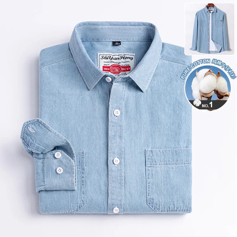 Brand Elastic Cotton Denim Shirt Men Long Sleeve Quality Cowboy Shirts for Men Casual Slim Fit Mens Designer Clothing - PratSN