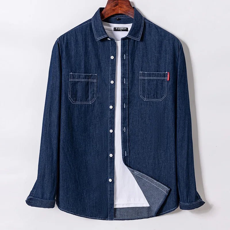 Brand Elastic Cotton Denim Shirt Men Long Sleeve Quality Cowboy Shirts for Men Casual Slim Fit Mens Designer Clothing - PratSN