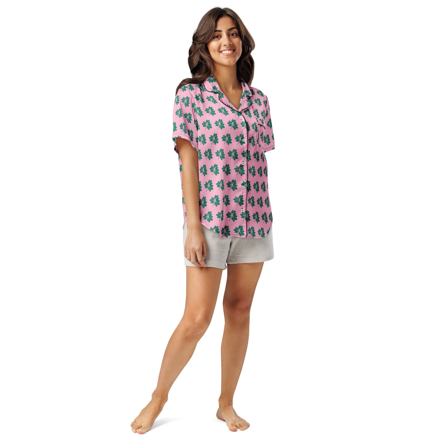 Brilliant Rose Color All - over print women’s short sleeve pajama top - PratSN