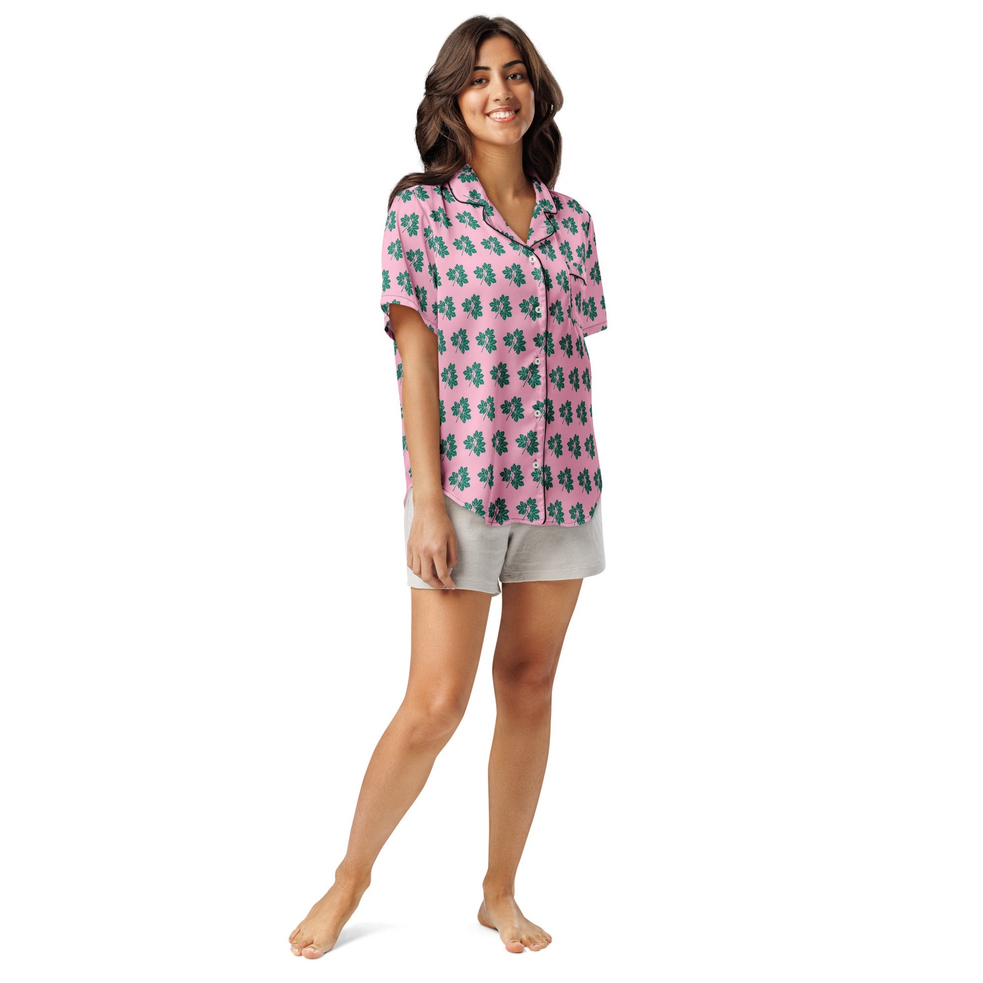 Brilliant Rose Color All - over print women’s short sleeve pajama top - PratSN