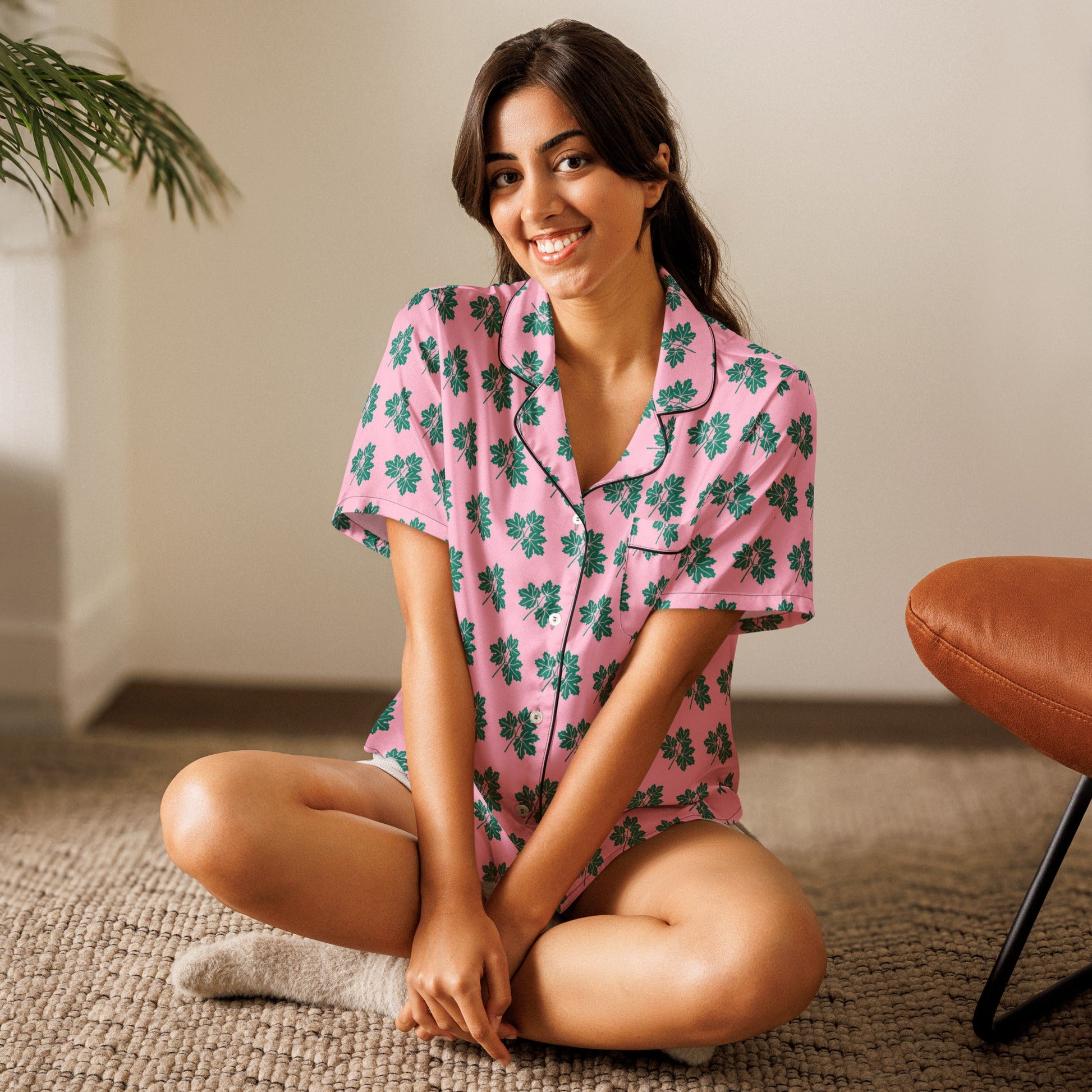 Brilliant Rose Color All - over print women’s short sleeve pajama top - PratSN