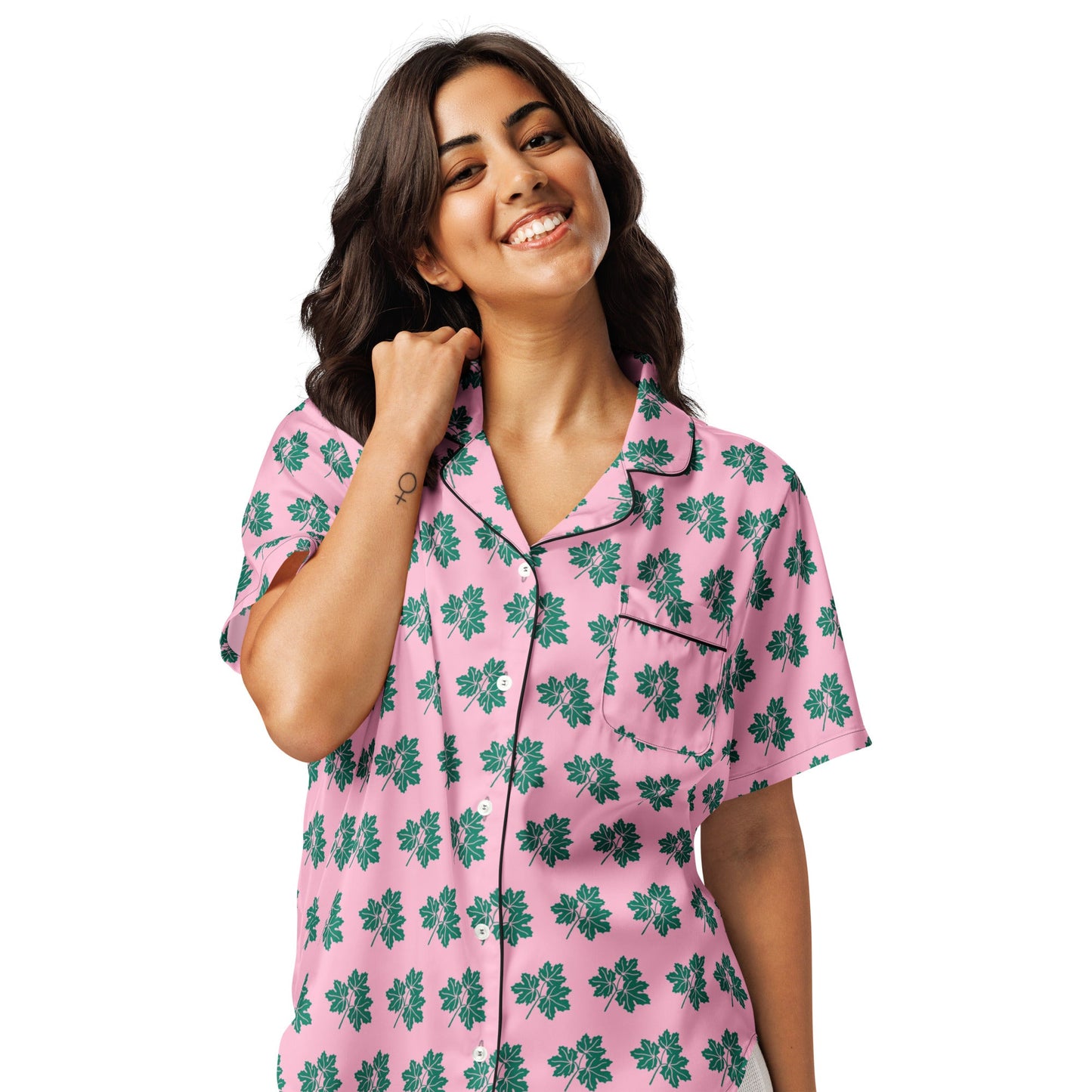 Brilliant Rose Color All - over print women’s short sleeve pajama top - PratSN