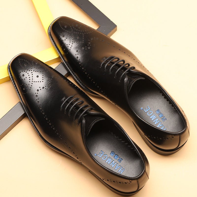 Brock Carved Men's Shoes Business Dress Leather Pointed Shoes - PratSN
