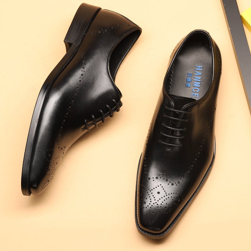 Brock Carved Men's Shoes Business Dress Leather Pointed Shoes - PratSN