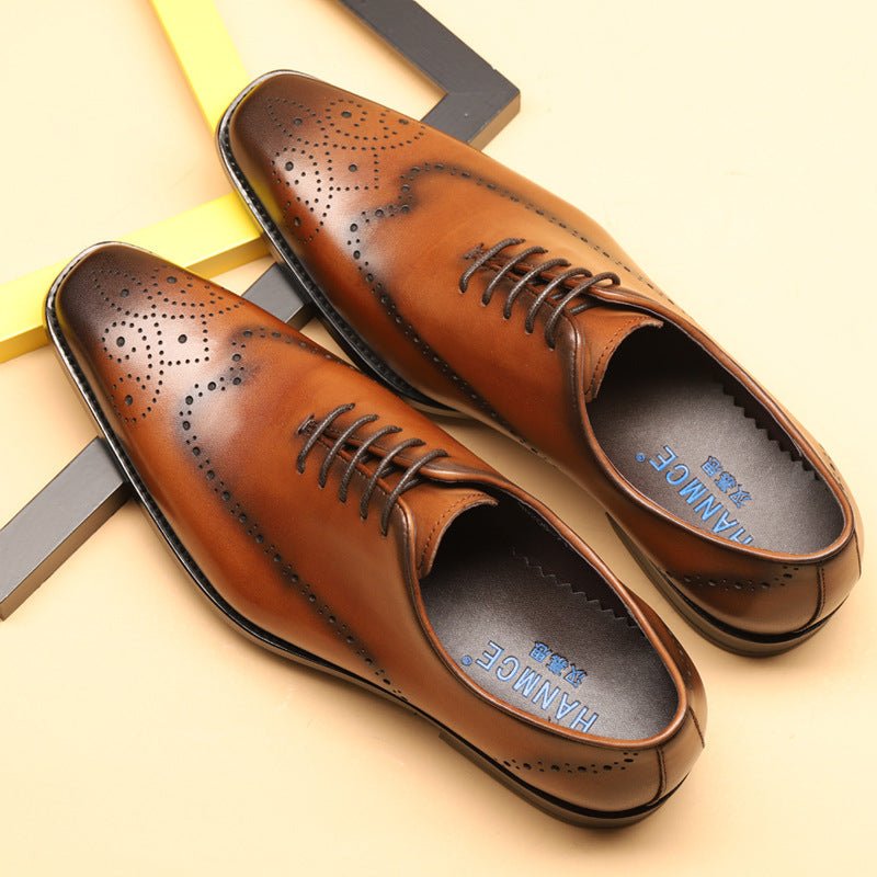 Brock Carved Men's Shoes Business Dress Leather Pointed Shoes - PratSN