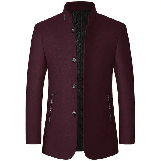 BROWON Brand Winter Coat Men Chinese Style Stand Collar Solid Coats for Men 2025 Autumn and Winter Business Casual Woolen Jacket - PratSN