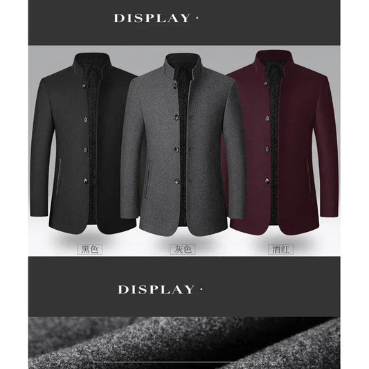BROWON Brand Winter Coat Men Chinese Style Stand Collar Solid Coats for Men 2025 Autumn and Winter Business Casual Woolen Jacket - PratSN