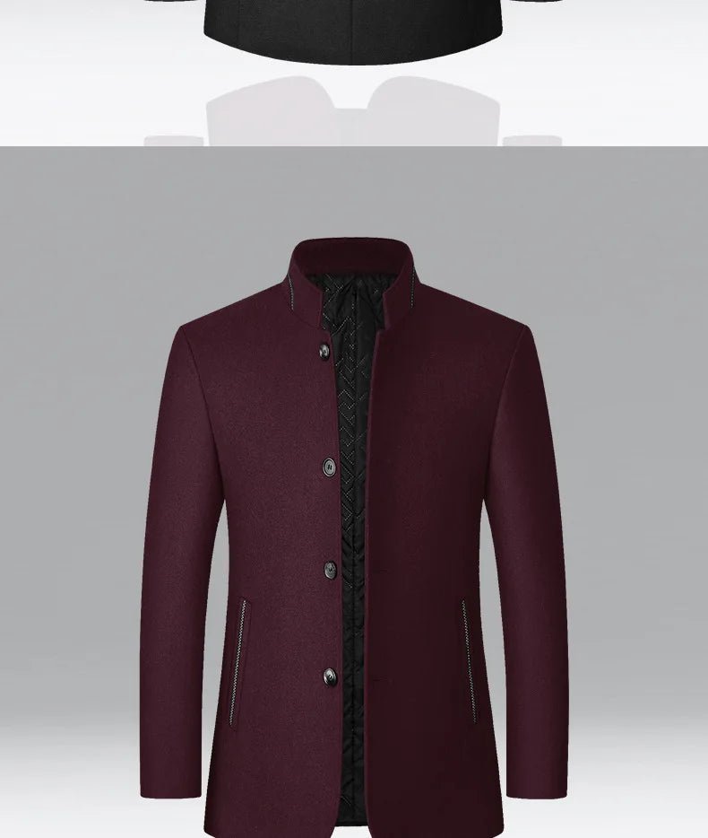 BROWON Brand Winter Coat Men Chinese Style Stand Collar Solid Coats for Men 2025 Autumn and Winter Business Casual Woolen Jacket - PratSN