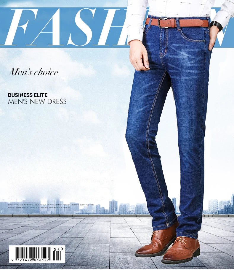 Business Men's Jeans Casual Straight Stretch Fashion Classic Blue Black Work Denim Trousers Male Brand Clothing - PratSN