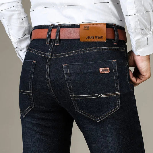 Business Men's Jeans Casual Straight Stretch Fashion Classic Blue Black Work Denim Trousers Male Brand Clothing - PratSN