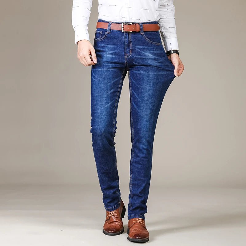 Business Men's Jeans Casual Straight Stretch Fashion Classic Blue Black Work Denim Trousers Male Brand Clothing - PratSN
