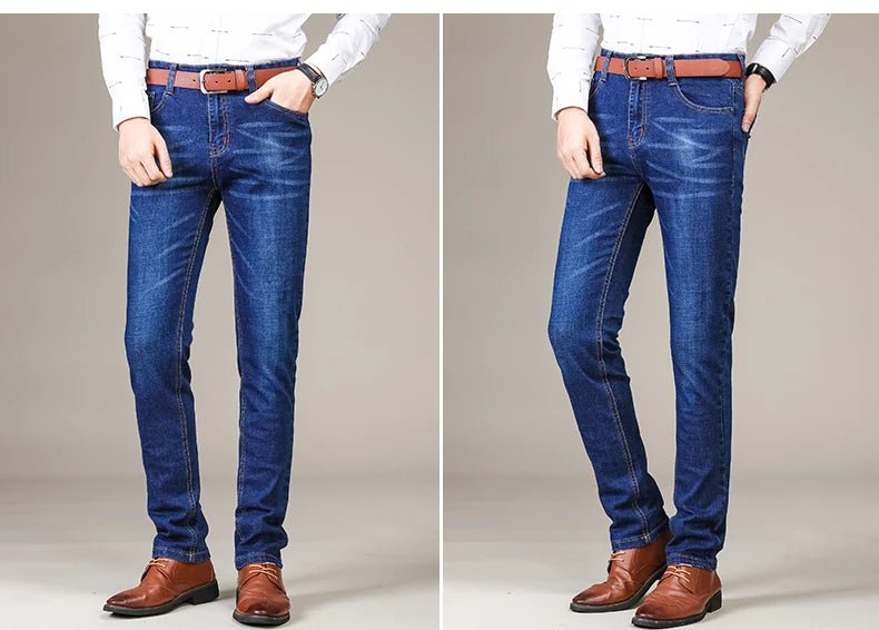 Business Men's Jeans Casual Straight Stretch Fashion Classic Blue Black Work Denim Trousers Male Brand Clothing - PratSN