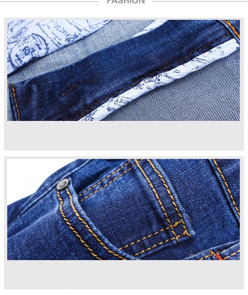 Business Men's Jeans Casual Straight Stretch Fashion Classic Blue Black Work Denim Trousers Male Brand Clothing - PratSN