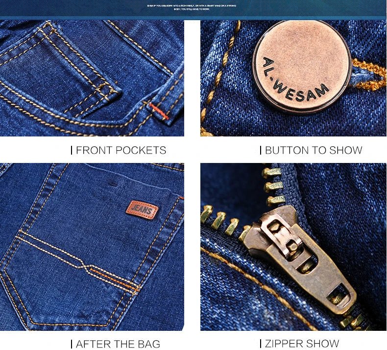 Business Men's Jeans Casual Straight Stretch Fashion Classic Blue Black Work Denim Trousers Male Brand Clothing - PratSN