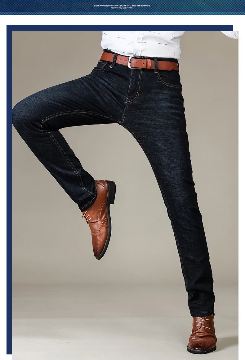 Business Men's Jeans Casual Straight Stretch Fashion Classic Blue Black Work Denim Trousers Male Brand Clothing - PratSN