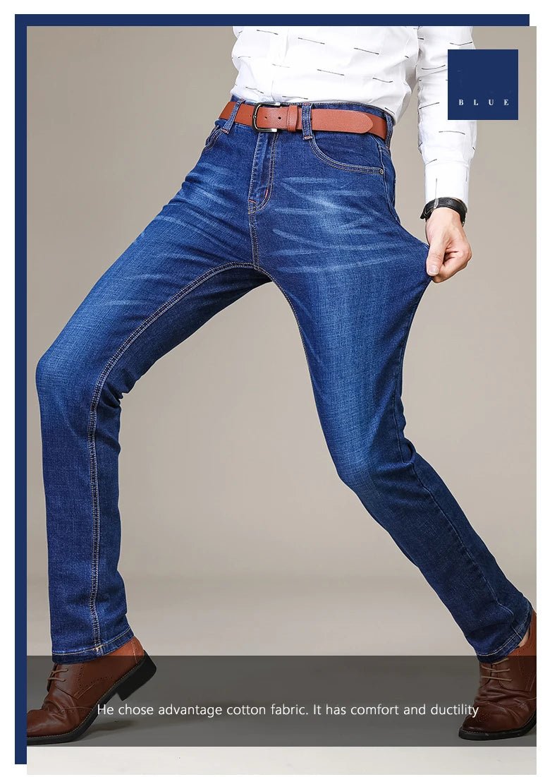Business Men's Jeans Casual Straight Stretch Fashion Classic Blue Black Work Denim Trousers Male Brand Clothing - PratSN