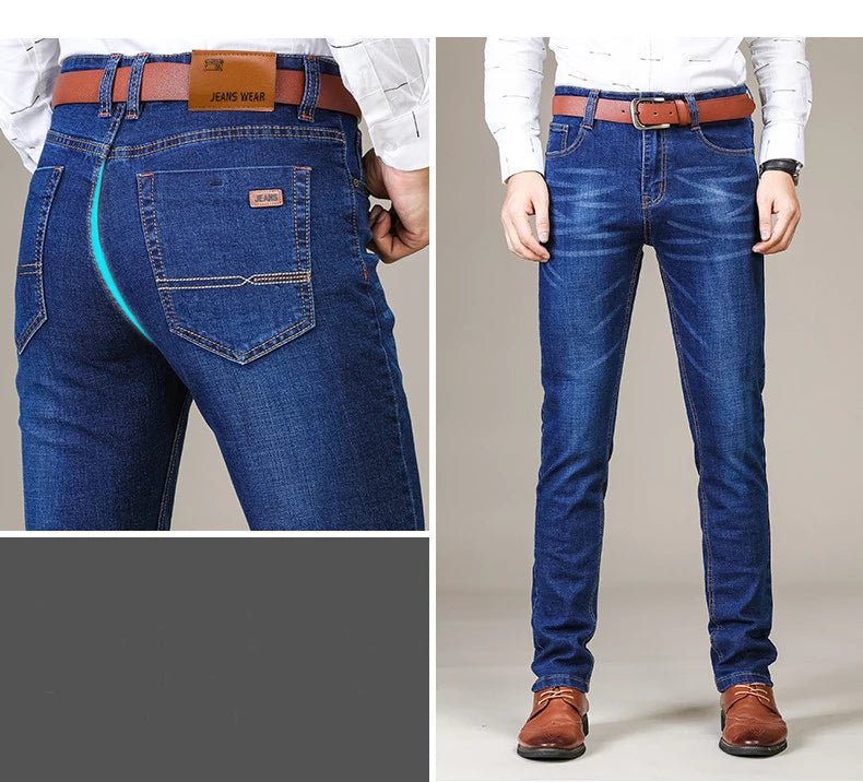 Business Men's Jeans Casual Straight Stretch Fashion Classic Blue Black Work Denim Trousers Male Brand Clothing - PratSN