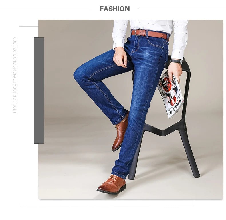 Business Men's Jeans Casual Straight Stretch Fashion Classic Blue Black Work Denim Trousers Male Brand Clothing - PratSN