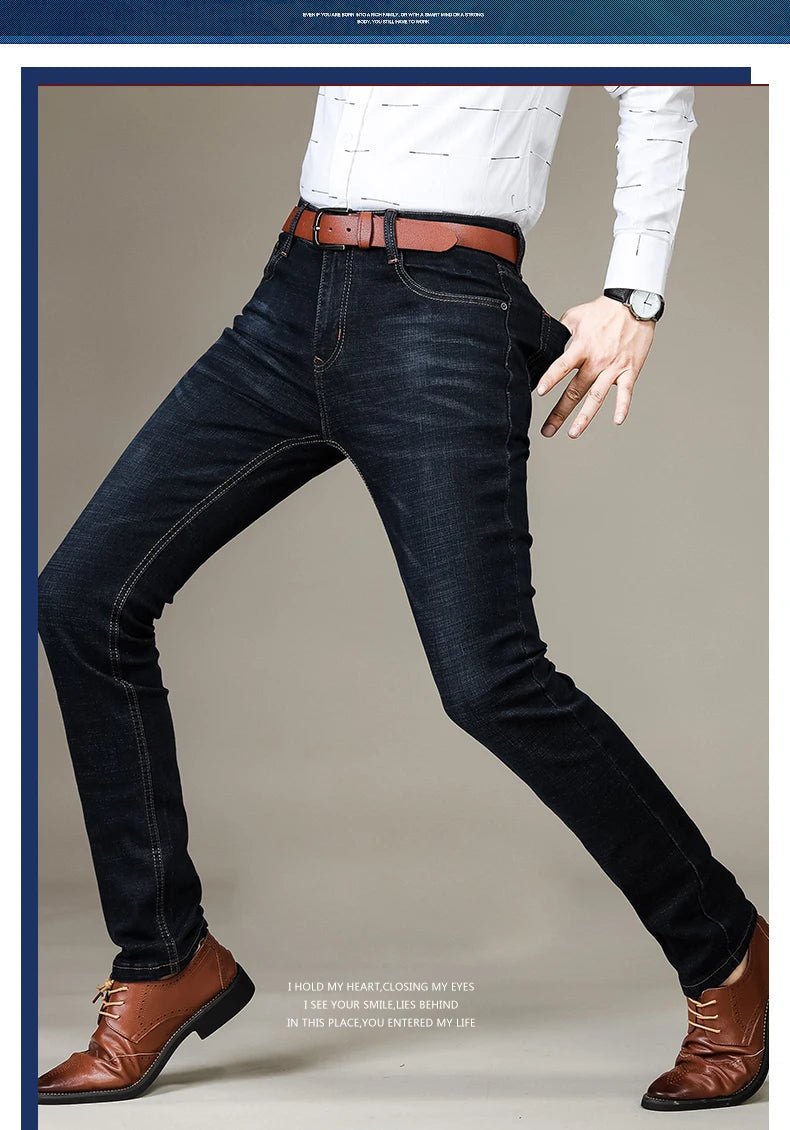 Business Men's Jeans Casual Straight Stretch Fashion Classic Blue Black Work Denim Trousers Male Brand Clothing - PratSN