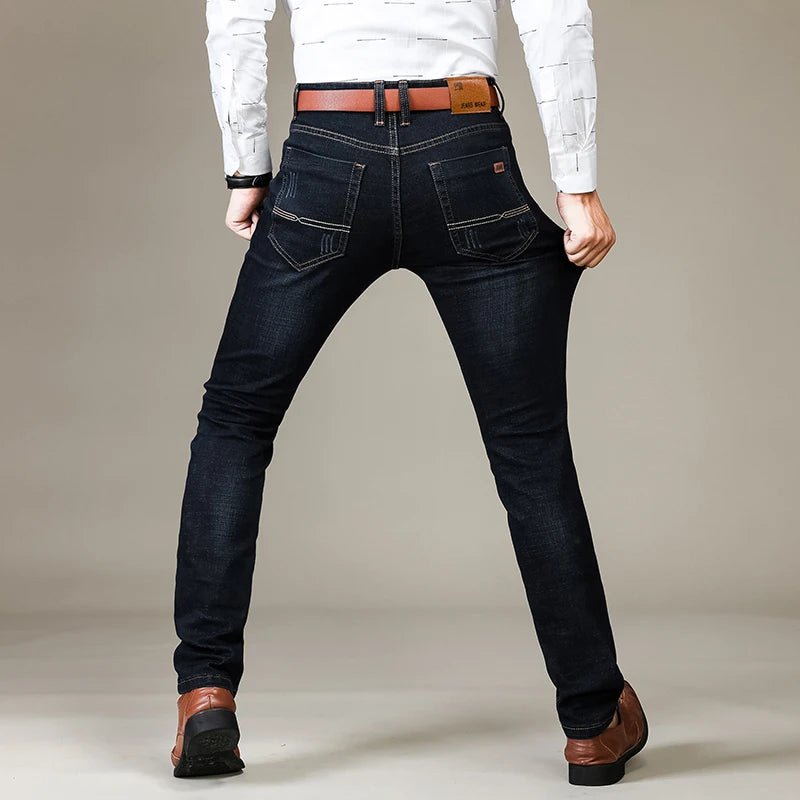 Business Men's Jeans Casual Straight Stretch Fashion Classic Blue Black Work Denim Trousers Male Brand Clothing - PratSN
