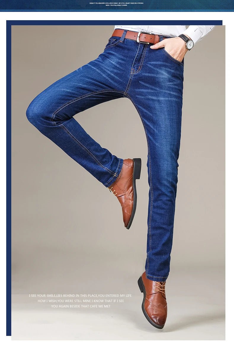 Business Men's Jeans Casual Straight Stretch Fashion Classic Blue Black Work Denim Trousers Male Brand Clothing - PratSN