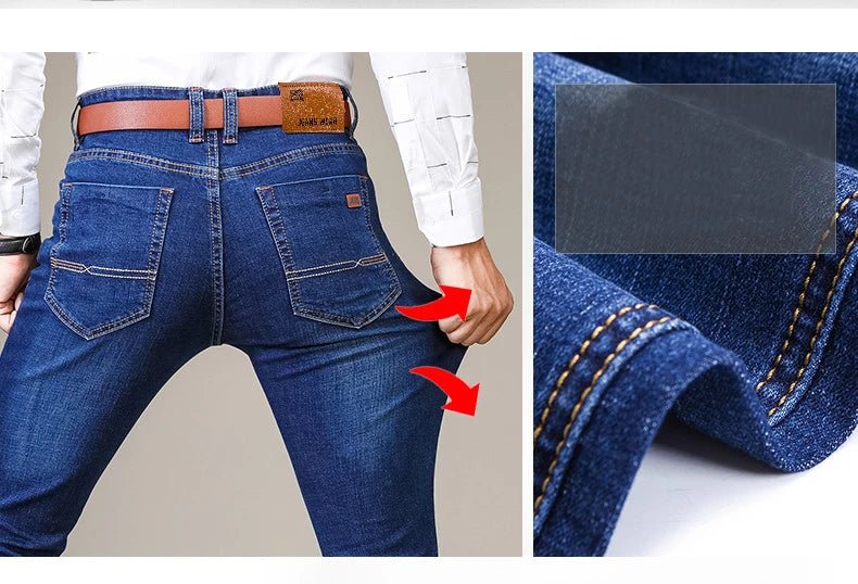 Business Men's Jeans Casual Straight Stretch Fashion Classic Blue Black Work Denim Trousers Male Brand Clothing - PratSN