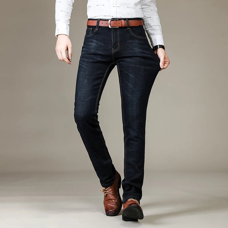 Business Men's Jeans Casual Straight Stretch Fashion Classic Blue Black Work Denim Trousers Male Brand Clothing - PratSN