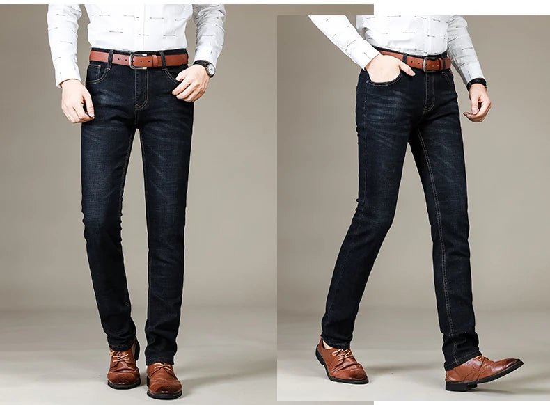 Business Men's Jeans Casual Straight Stretch Fashion Classic Blue Black Work Denim Trousers Male Brand Clothing - PratSN