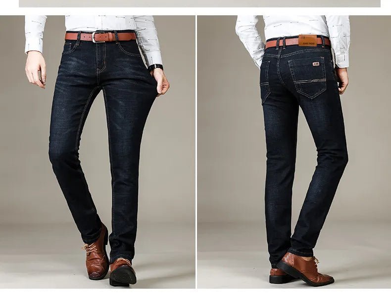 Business Men's Jeans Casual Straight Stretch Fashion Classic Blue Black Work Denim Trousers Male Brand Clothing - PratSN