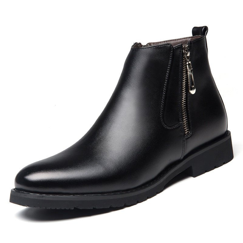 Business Pointed Side Zipper And Velvet Warm Men's Boots - PratSN
